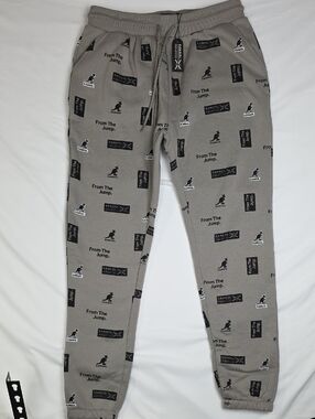 Kangol Men's Taupe Grey All-Over Logo Joggers Large